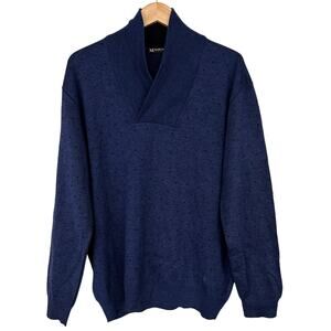 Marcello Sport Merino Wool Blue Shawl Collar Sweater Sz L